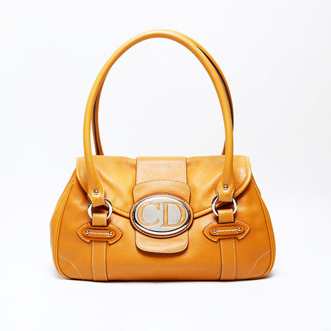 Christian Dior Leather logo plate Shoulder Bag beige WS22052