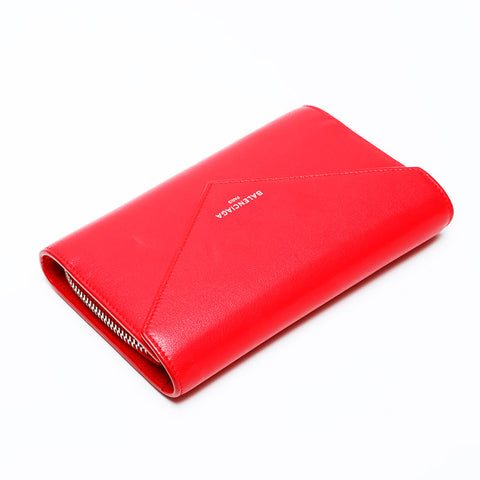 BALENCIAGA Leather Paper Long Handbag Red WS22059