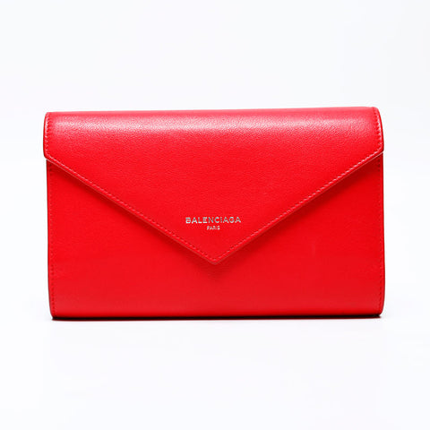 バレンシアガ BALENCIAGA レザー ペーパー ロング ハンドバッグ レッド WS22059