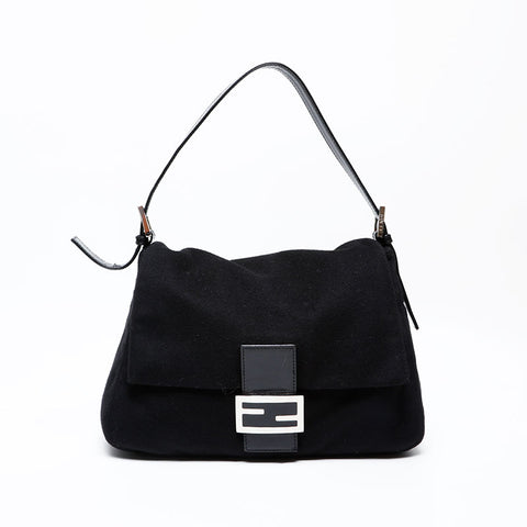 フェンディ FENDI ウール マンマバケット ショルダーバッグ ブラック WS22063