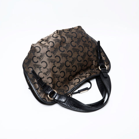 CELINE Horse-drawn carriage Metal C Macadam Bittersweet Handbag black WS22064