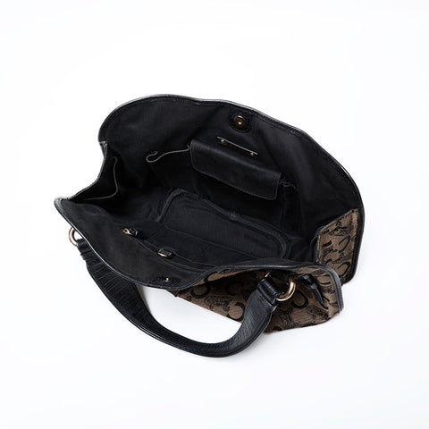 CELINE Horse-drawn carriage Metal C Macadam Bittersweet Handbag black WS22064