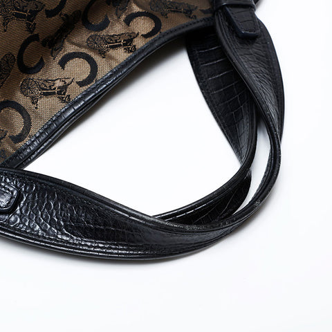 CELINE Horse-drawn carriage Metal C Macadam Bittersweet Handbag black WS22064