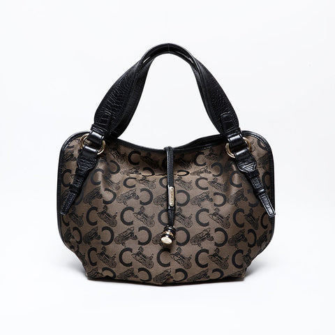 CELINE Horse-drawn carriage Metal C Macadam Bittersweet Handbag black WS22064