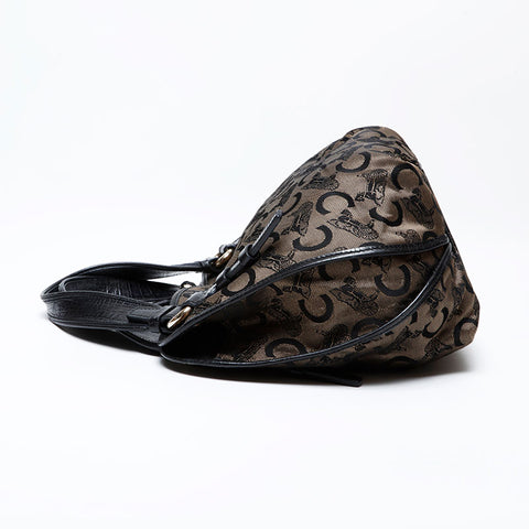 CELINE Horse-drawn carriage Metal C Macadam Bittersweet Handbag black WS22064