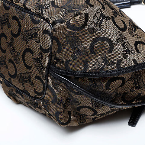 CELINE Horse-drawn carriage Metal C Macadam Bittersweet Handbag black WS22064