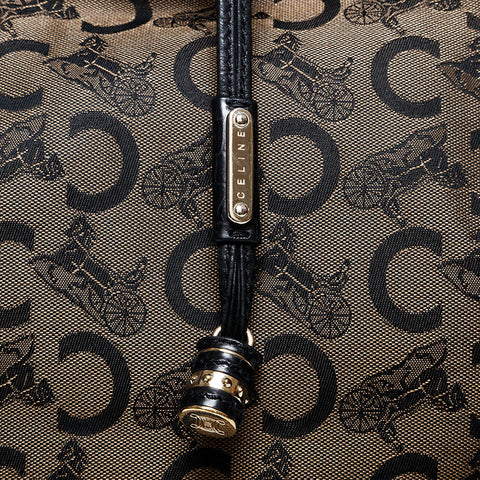 CELINE Horse-drawn carriage Metal C Macadam Bittersweet Handbag black WS22064