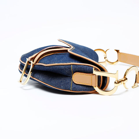 Christian Dior Denim saddle bag Shoulder Bag Navy WS22071