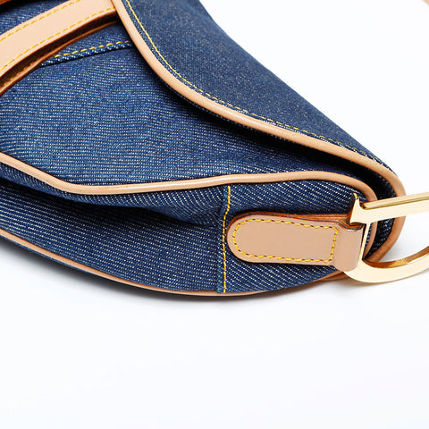Christian Dior Denim saddle bag Shoulder Bag Navy WS22071