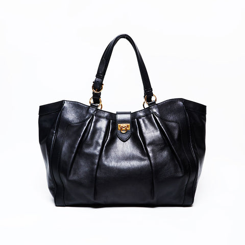 Salvatore Ferragamo Leather Gancini Tote Bag black WS22072