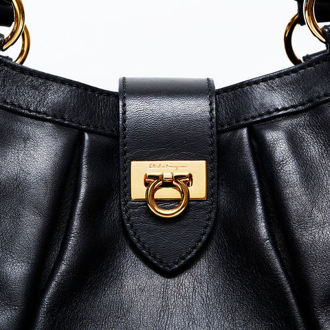 Salvatore Ferragamo Leather Gancini Tote Bag black WS22072