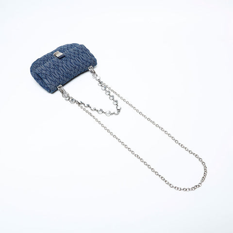 Miu Miu Denim Matelasse Crystal Mini Shoulder Bag Navy WS22073