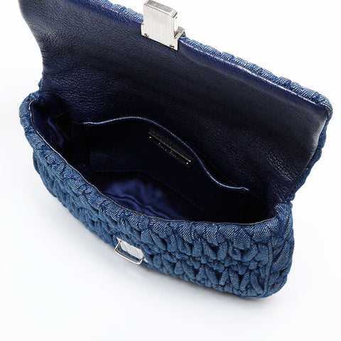 Miu Miu Denim Matelasse Crystal Mini Shoulder Bag Navy WS22073