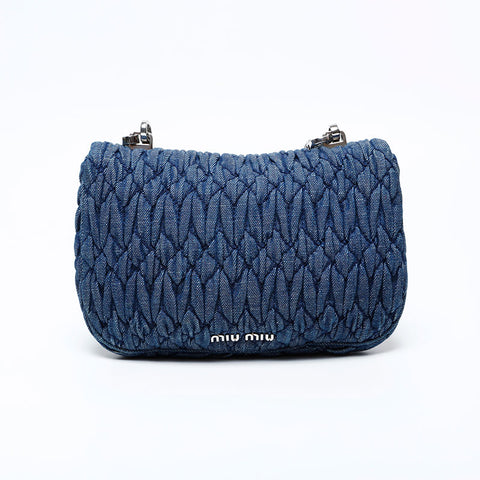 Miu Miu Denim Matelasse Crystal Mini Shoulder Bag Navy WS22073