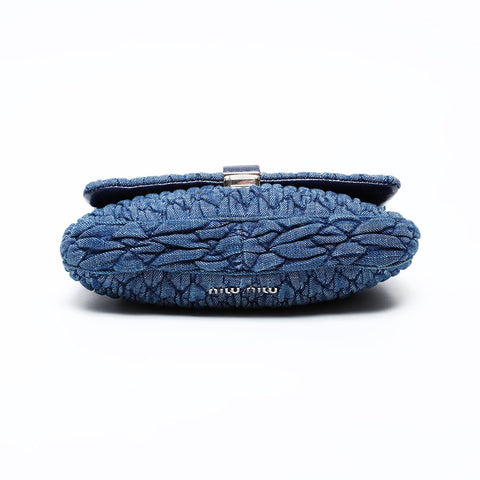 Miu Miu Denim Matelasse Crystal Mini Shoulder Bag Navy WS22073