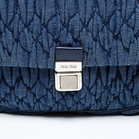 Miu Miu Denim Matelasse Crystal Mini Shoulder Bag Navy WS22073