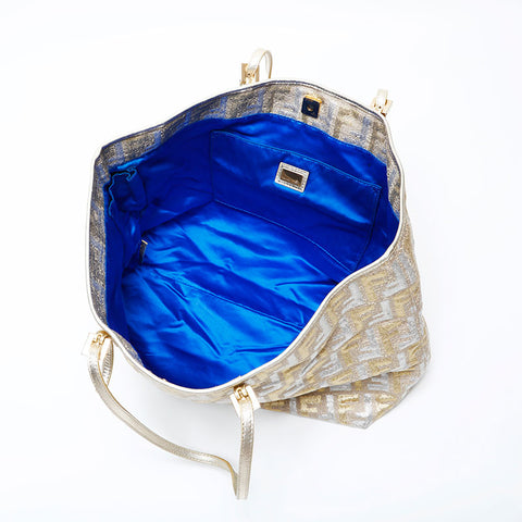 フェンディ FENDI ズッカ ジャガード ラメ トートバッグ ゴールド WS22074