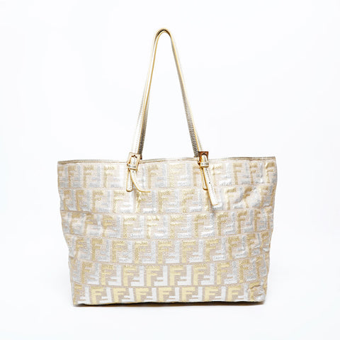 フェンディ FENDI ズッカ ジャガード ラメ トートバッグ ゴールド WS22074
