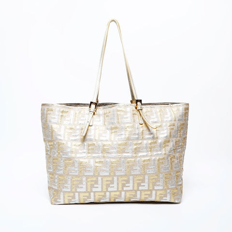 フェンディ FENDI ズッカ ジャガード ラメ トートバッグ ゴールド WS22074