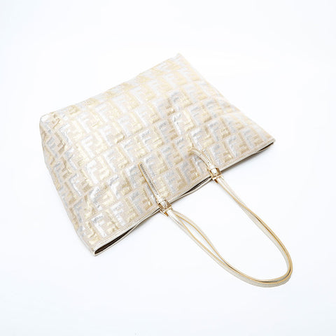 フェンディ FENDI ズッカ ジャガード ラメ トートバッグ ゴールド WS22074