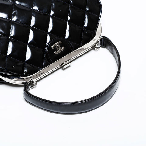 CHANEL No. 4 1996-1997 Patent Leather Coco Mark Vanity Purse Handbag black WS22076