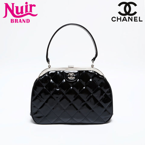 CHANEL No. 4 1996-1997 Patent Leather Coco Mark Vanity Purse Handbag black WS22076
