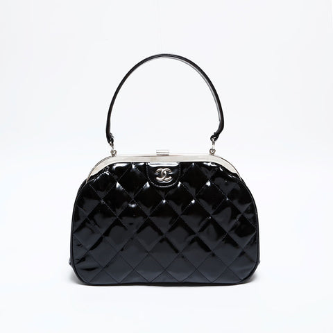 CHANEL No. 4 1996-1997 Patent Leather Coco Mark Vanity Purse Handbag black WS22076