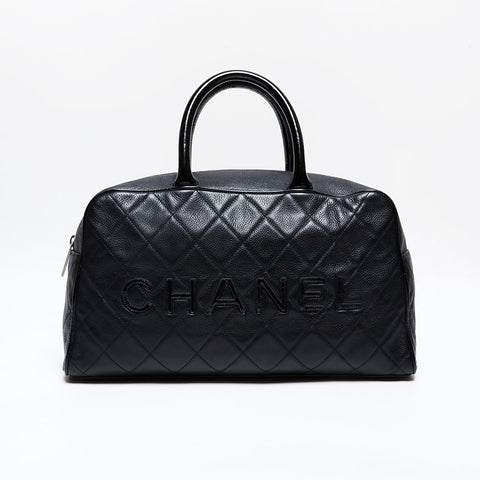 CHANEL No. 6 2000-2002 Caviar Bowling Bag Boston bag black WS22077