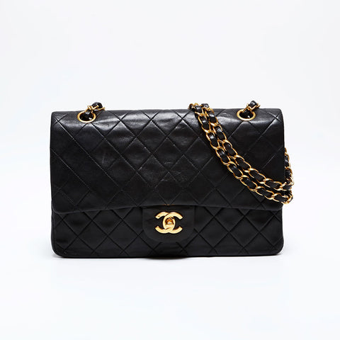 CHANEL No. 2 1991-1994 Lambskin Matelasse 9.8" Double Flap Shoulder Bag black WS22078