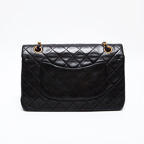 CHANEL No. 2 1991-1994 Lambskin Matelasse 9.8" Double Flap Shoulder Bag black WS22078