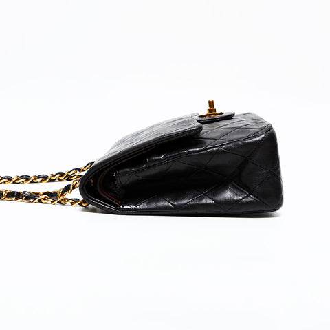 シャネル CHANEL 2番台 1991-1994 ラムスキン マトラッセ 25cm ダブルフラップ ショルダーバッグ ブラック WS22078