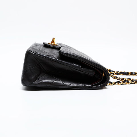 CHANEL No. 2 1991-1994 Lambskin Matelasse 9.8" Double Flap Shoulder Bag black WS22078
