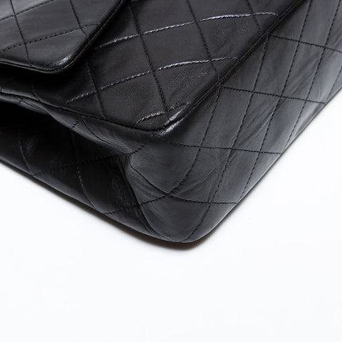 CHANEL No. 2 1991-1994 Lambskin Matelasse 9.8" Double Flap Shoulder Bag black WS22078