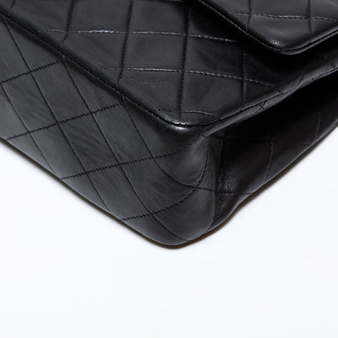 CHANEL No. 2 1991-1994 Lambskin Matelasse 9.8" Double Flap Shoulder Bag black WS22078