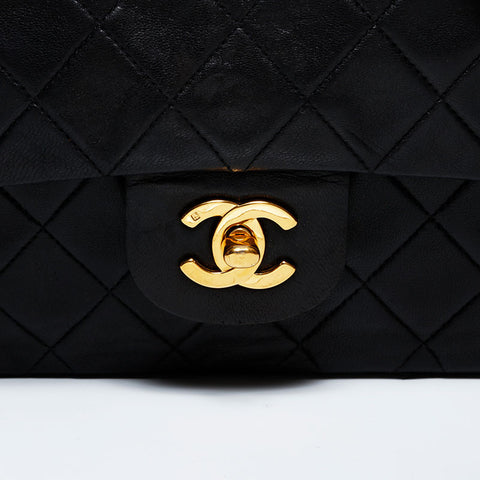 CHANEL No. 2 1991-1994 Lambskin Matelasse 9.8" Double Flap Shoulder Bag black WS22078