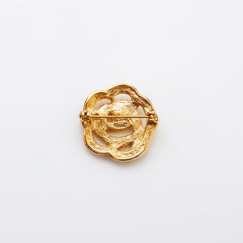 クリスチャンディオール Christian Dior ラインストーン フラワー ミニ ブローチ ゴールド WS22086