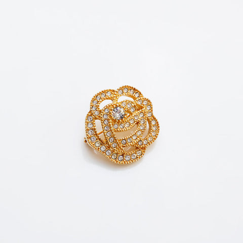 クリスチャンディオール Christian Dior ラインストーン フラワー ミニ ブローチ ゴールド WS22086