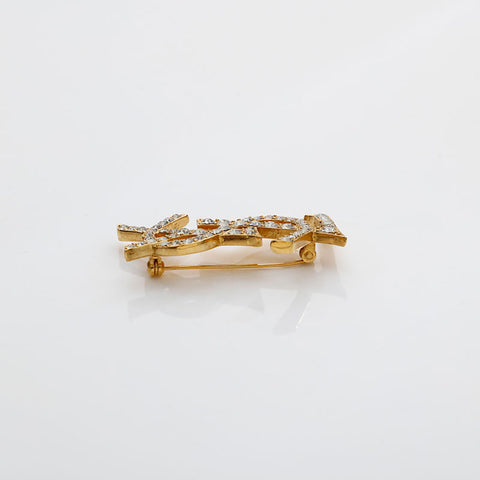 イヴ・サンローラン YVES SAINT LAURENT ラインストーン ロゴ ブローチ ゴールド WS22092