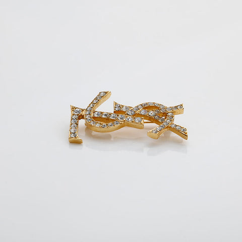 イヴ・サンローラン YVES SAINT LAURENT ラインストーン ロゴ ブローチ ゴールド WS22092
