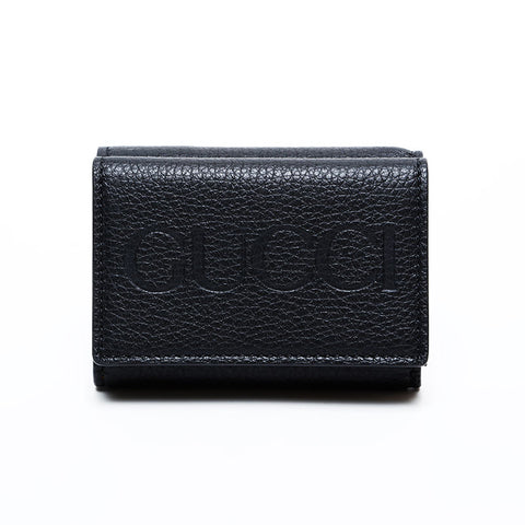 GUCCI Logo Compact Wallet Leather Mini Tri-fold wallet Navy WS22098