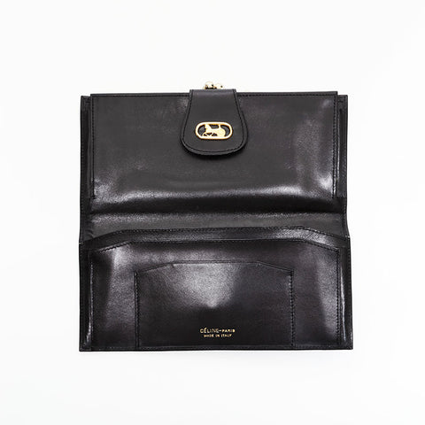 席琳托架金属皮革双叉钱包黑色WS22107