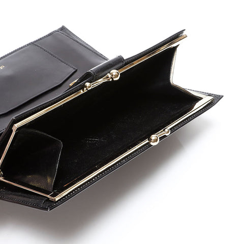 席琳托架金属皮革双叉钱包黑色WS22107