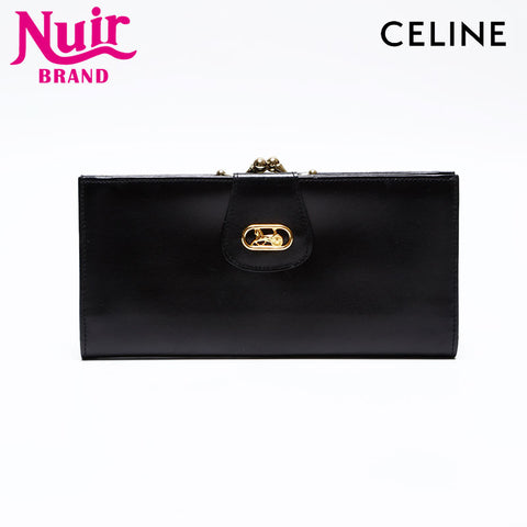 CELINE Carriage Metal Leather Bifold Wallet black WS22107