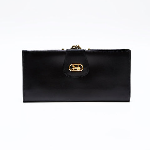 席琳托架金属皮革双叉钱包黑色WS22107