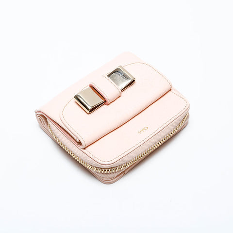 Chloe Ribbon Leather Bifold Wallet pink WS22108