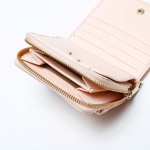 Chloe Ribbon Leather Bifold Wallet pink WS22108