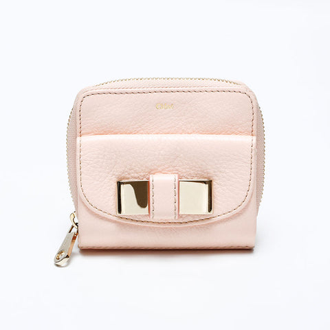 Chloe Ribbon Leather Bifold Wallet pink WS22108