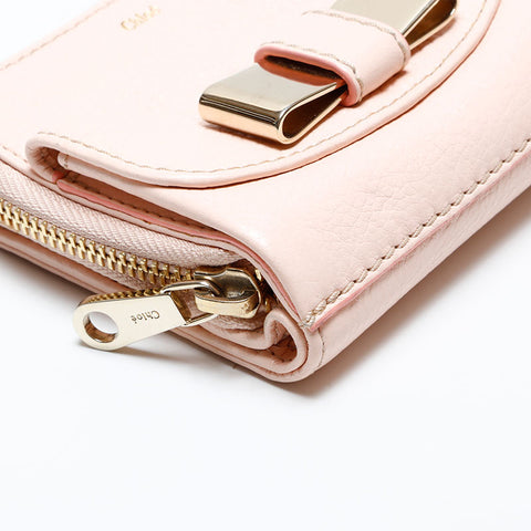 Chloe Ribbon Leather Bifold Wallet pink WS22108