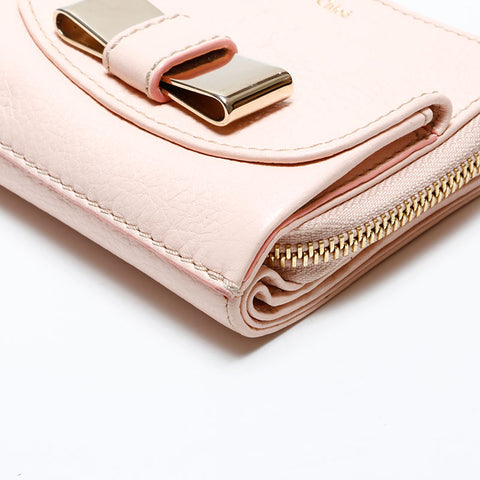 Chloe Ribbon Leather Bifold Wallet pink WS22108