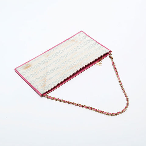 シャネル CHANEL 6番台 2000-2002 ハラコ ロゴ チェーン ショルダーバッグ ベージュ WS22127